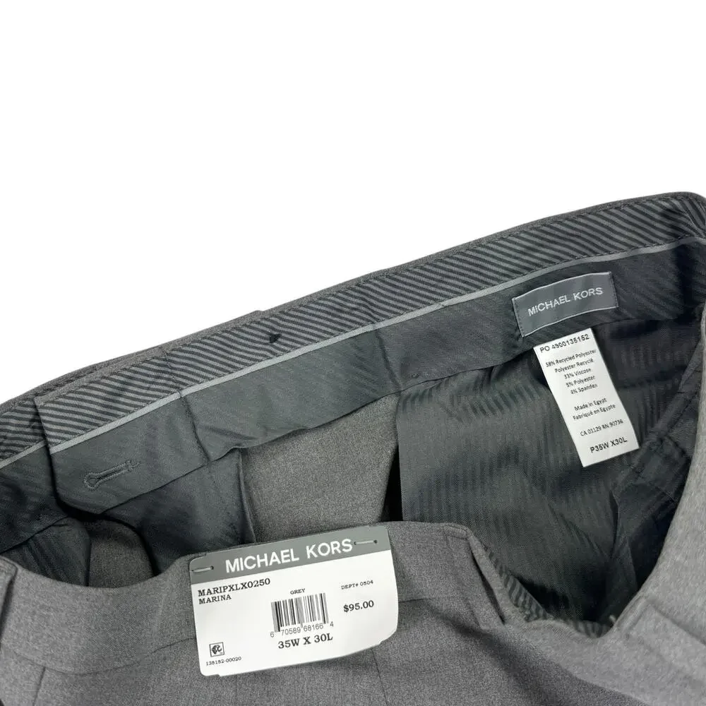 Michael Kors Mens Pleated Cuffed Solid Classic Fit Stretch Pants Gray 35x30